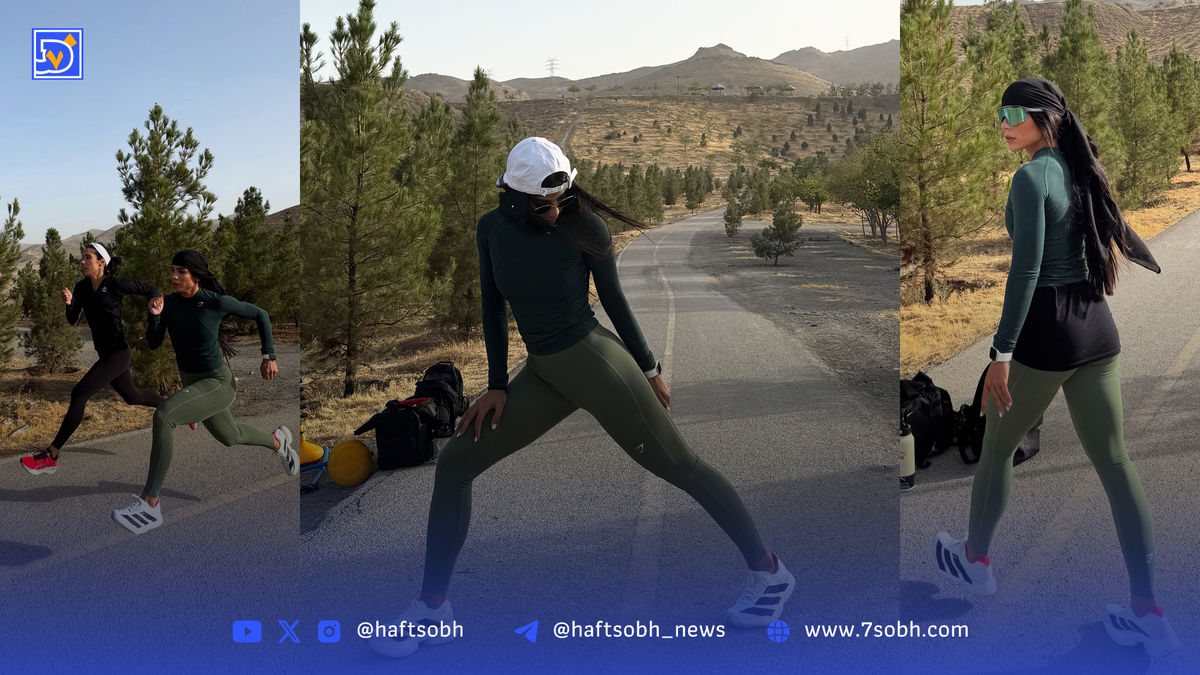 نگ عکس های فائزه نسائی و تمریناتش با لباس چسبان در پارک جنگلی