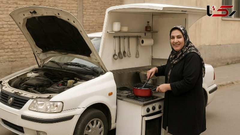 خلاقیت خانم خوش ذوق سبزواری برای تبدیل خودرو ال 90 به آشپزخانه سیار حماسه ‌آفرید، به کوچکترین فضا هم رحم نکرده / هنر نزد ایرانیان است و بس