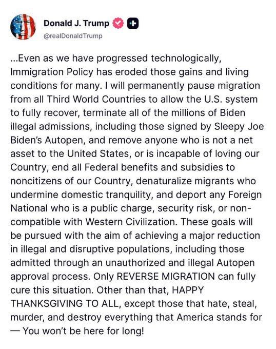 ترامپ وعده جنجالی داد: توقف کامل مهاجرت از کشورهای جهان سوم به آمریکا!