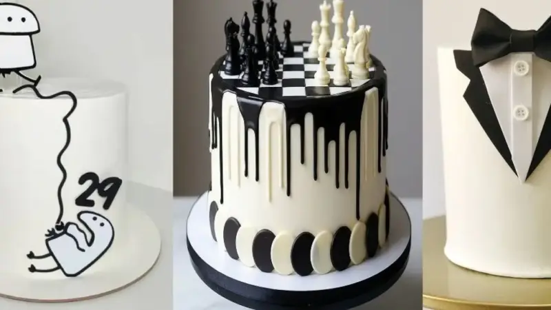 آشپزی / بهترین مدل‌ های کیک تولد مردانه لاکچری سفید و مشکی اینستاگرامی