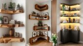 ۲۵ مدل شلف دیواری سه کنج چوبی که دکور خانه‌تان را متحول می‌کند!
