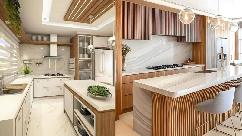۷۵ مدل کابینت نئوکلاسیک سفید و چوب که آشپزخانه‌ات را به فضایی رویایی تبدیل می‌کند