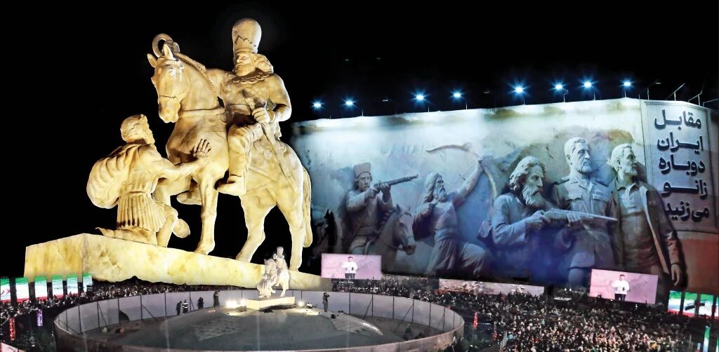 وایرال شدن تصویر زانو زدن ترامپ و نتانیاهو در مقابل حضرت آقا بعد از رونمایی از مجسمه زانو زدن امپیراطور روم در برابر پادشاه ساسانی!