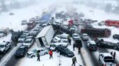 تصادف هولناک ۴۵ خودرو در بزرگراه ایندیانا؛ طوفان برفی عامل اصلی حادثه