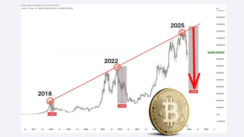 هشدار جدی درباره سقوط بیت‌کوین؛ آیا قیمت تا ۲۰۲۸ به زیر ۵۰ هزار دلار می‌رسد؟