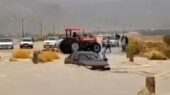 نجات معجزه‌آسا راننده پژو از سیلاب وحشی در فارس!