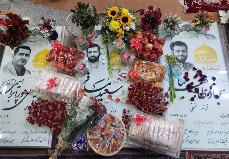 یلدایی متفاوت در رشت؛ خانواده‌های شهدا کنار مزار مدافع حرم سعید مسافر گردهم آمدند