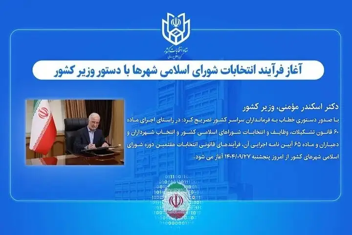 وزیر کشور رسماً آغاز انتخابات شورای اسلامی شهرها را اعلام کرد؛ ثبت‌نام از داوطلبان از هفته آینده شروع می‌شود!