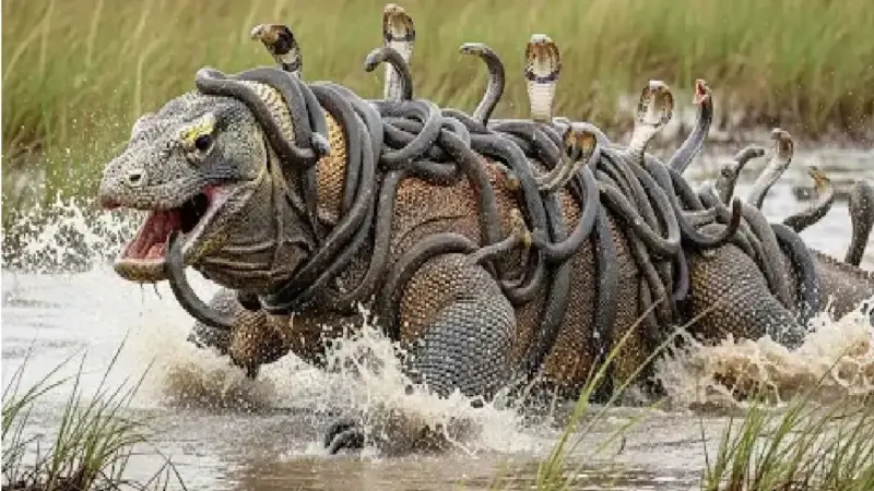 وقتی 100 مار کبری به کمک هوش مصنوعی علیه کومودو وارد میدان می‌شوند!