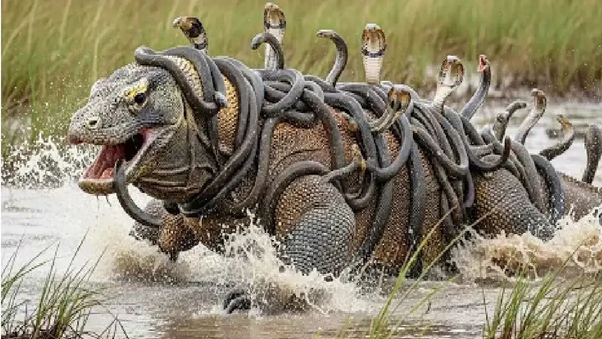 وقتی 100 مار کبری به کمک هوش مصنوعی علیه کومودو وارد میدان می‌شوند!