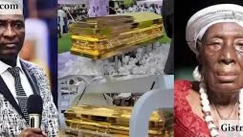 روحانی نیجریه‌ای مادر ۱۰۴ ساله‌اش را در تابوت طلایی به خاک سپرد؛ ویدئوی جنجالی مراسم لوکس منتشر شد