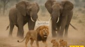 نبرد نادر فیل و شیرها در دل حیات وحش؛ لحظات نفس‌گیر و نگاه‌های نگران توله‌ها برای مادرشان