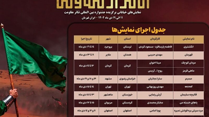 جدول اجرای یادواره نمایش‌های خیابانی «امتداد مقاومت» منتشر شد