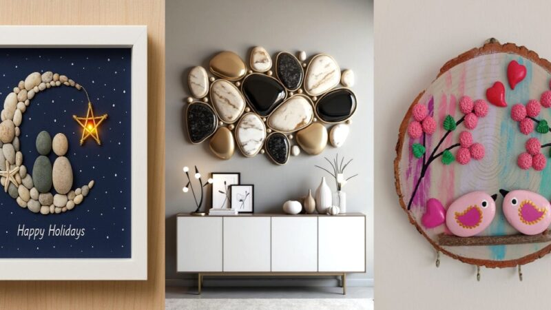 تابلو و دیوارکوب خوشگل با سنگ نقاشی شده | طرح های شیک برای دکوری و کاردستی