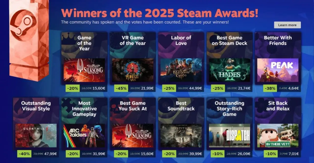 برندگان Steam Awards 2025