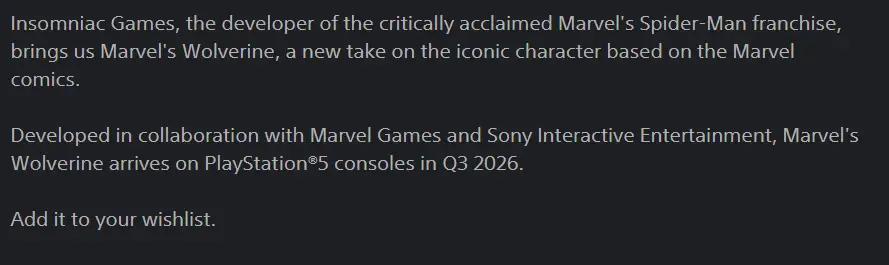 Screenshot 2026 02 09 014719 تاریخ عرضه Marvel’s Wolverine فاش شد؛ برنامه سونی برای عدم همزمانی با GTA 6 | نمابان و به نقل از گیمفا