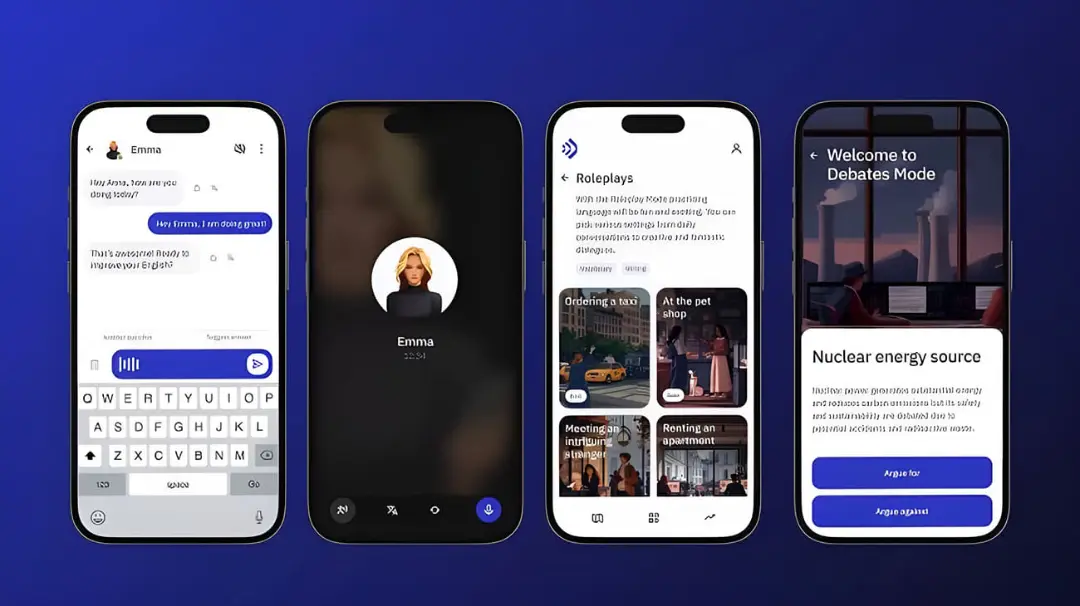 نمای مختلف صفحات اپلیکیشن هوش مصنوعی TalkPal برای یادگیری زبان